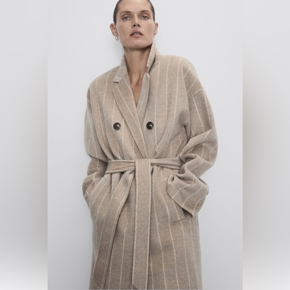 Zara Beige Striped Trench Coat